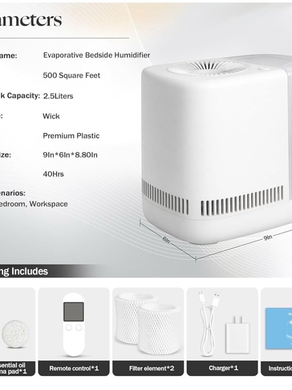 White Compact Humidifier with Digital Remote - Picture 7 of 8